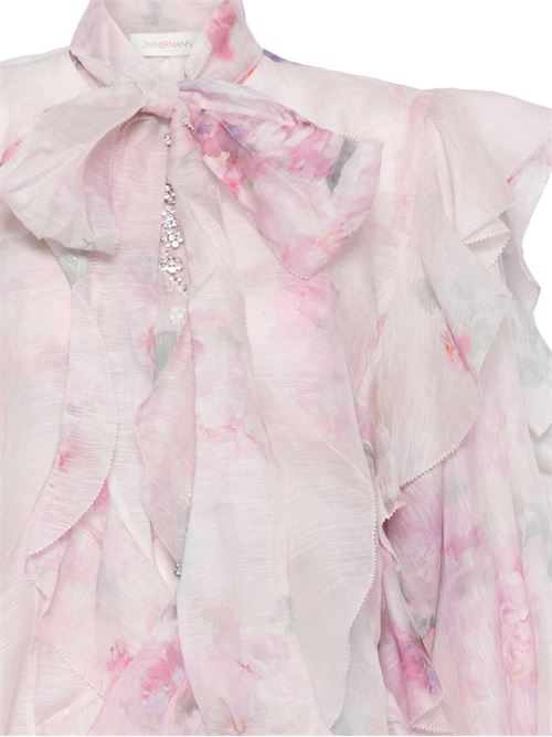 Blusa con volant sul collo e nodo schiacciato ZIMMERMANN | 2856TR251PINK FLORAL